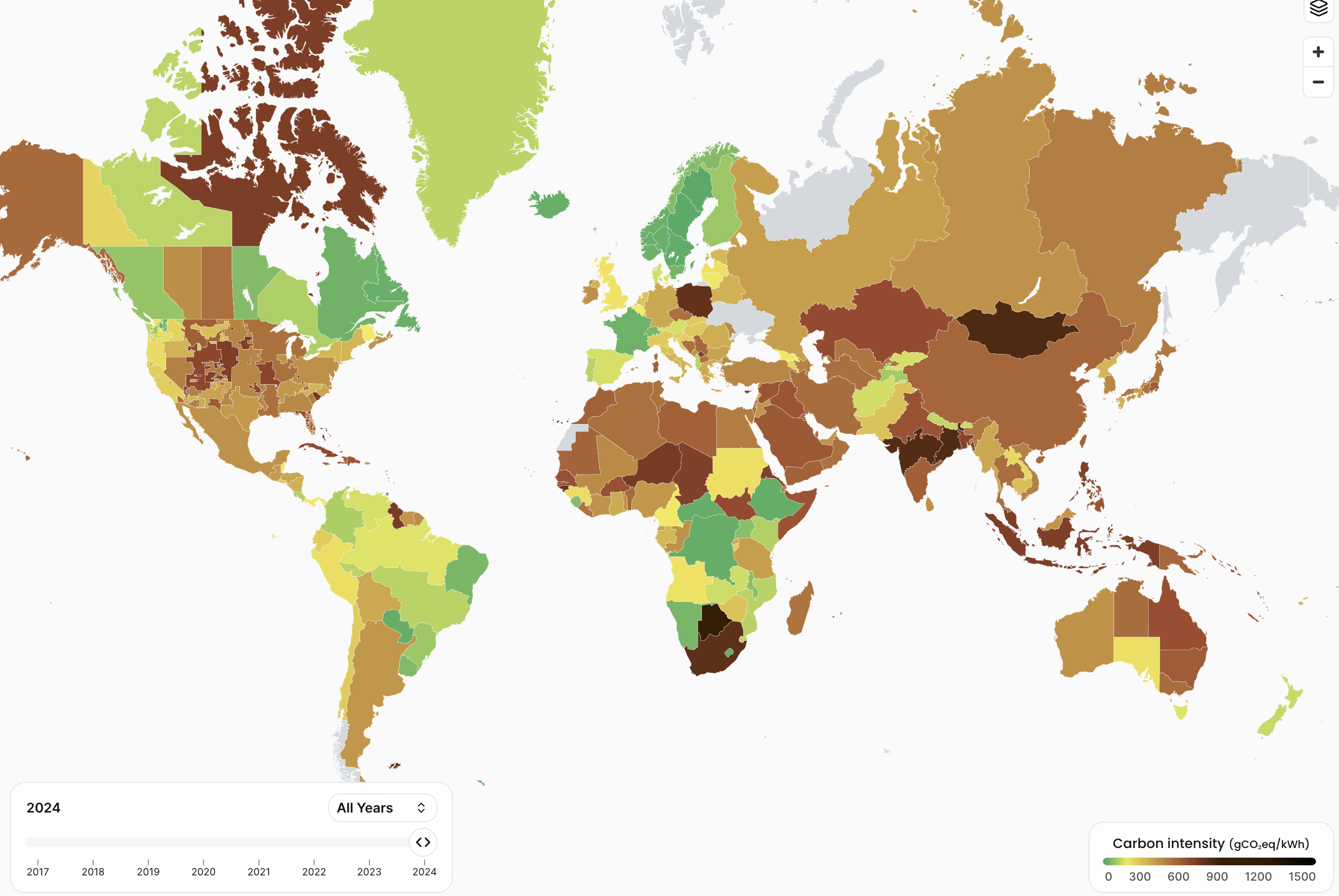 World electricity generation map 2024